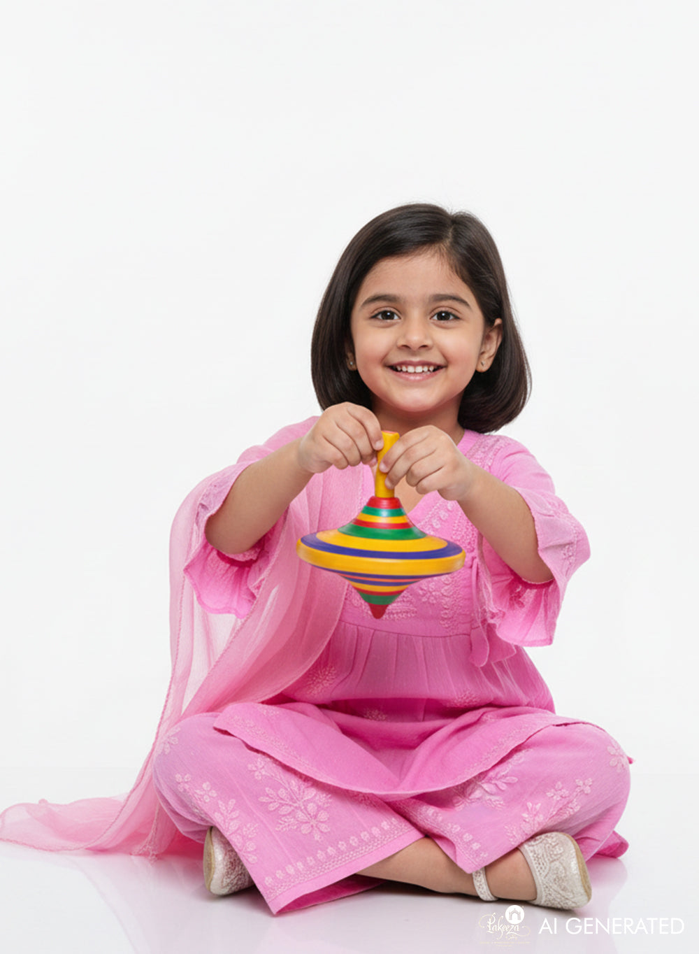 Kuhu Baby Pink - Dobby Cotton Angarakha Style Chikankari Kidswear Set