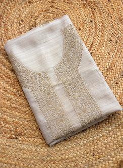Khadi Unisex - Dhoop Kinaray Pure Tussar Silk Chikankari Kurta Fabric