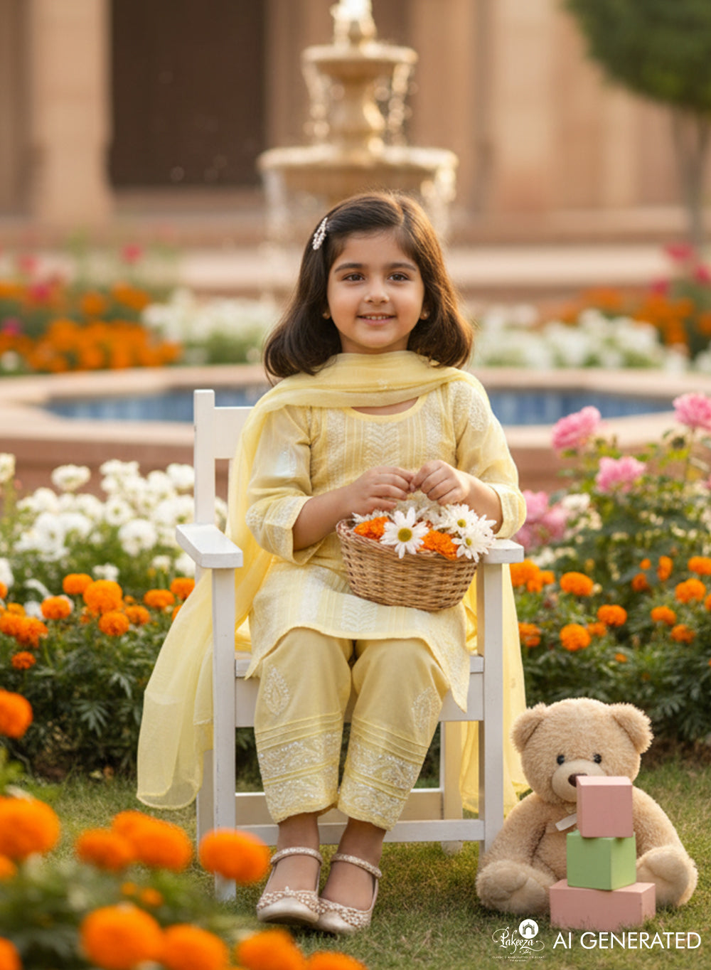 Titli Light Yellow - Cotton Chikankari Kidswear Set