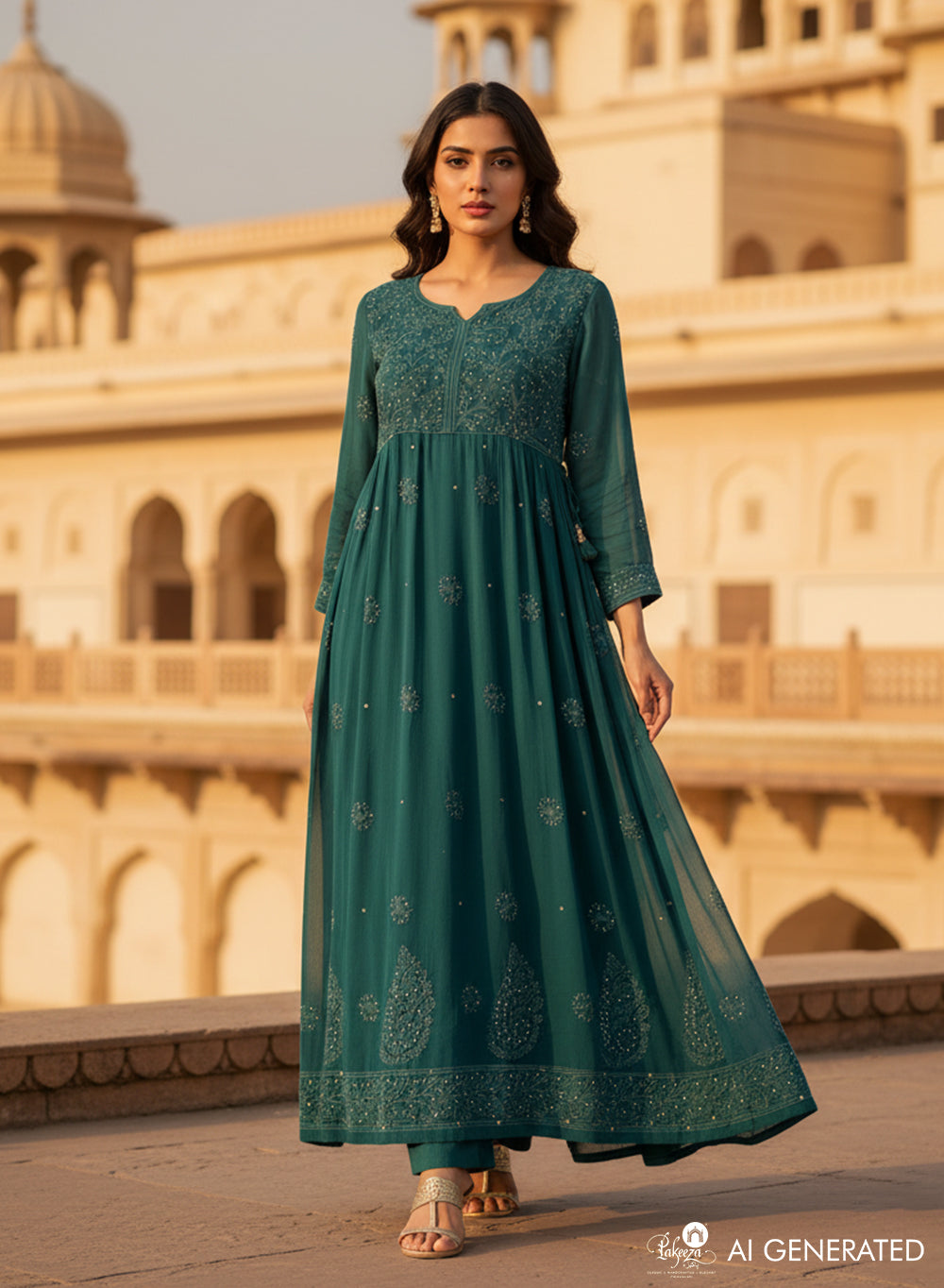 Shaam Morpankhi - Anjuman Viscose Ombre Anarkali Chikankari Kurta