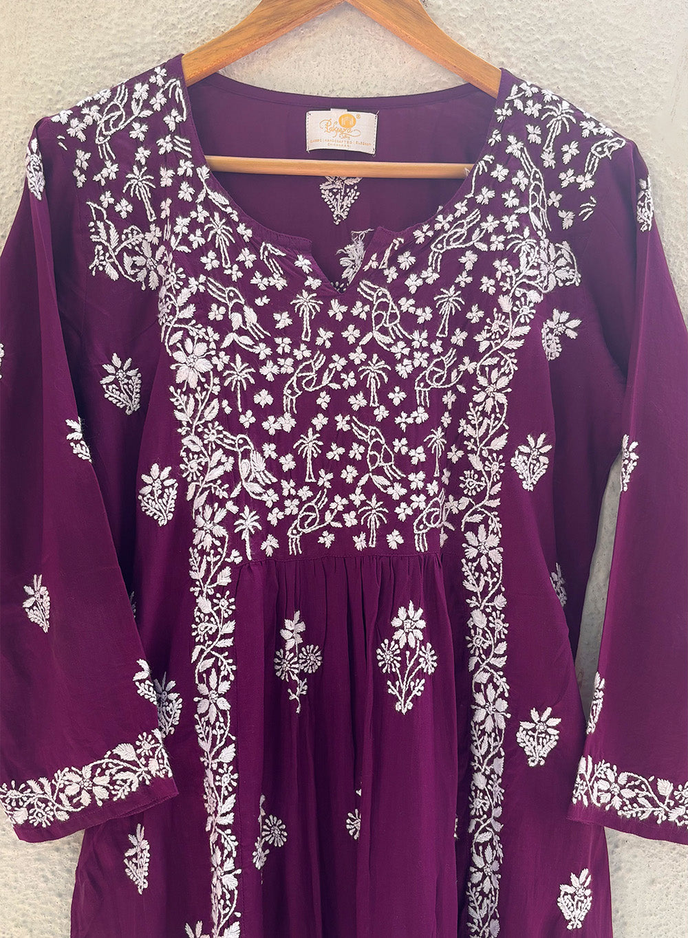 Voilet Nayra Cut - Bahaar Modal Chikankari Kurta