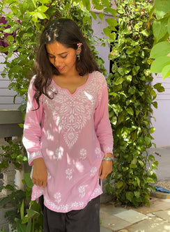 Sabaa Pink - Rayon Gulshan Chikankari Short Top