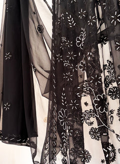 Black Katdana - Aks Georgette Chikankari Saree