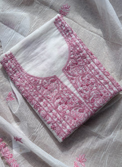 White & Pink - Moti & Katdana Nayaab Mul Chanderi Kurta & Dupatta Set