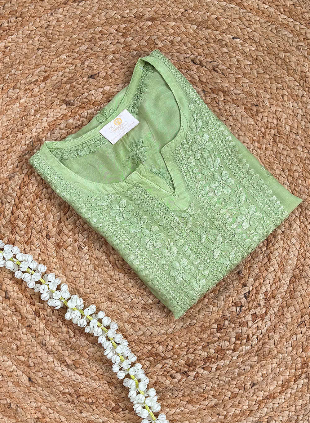 Green - Muslin Gulshan Chikankari Short Top