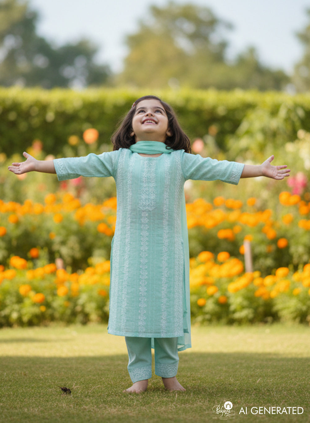 Titli Sea Green - Cotton Chikankari Kidswear Set