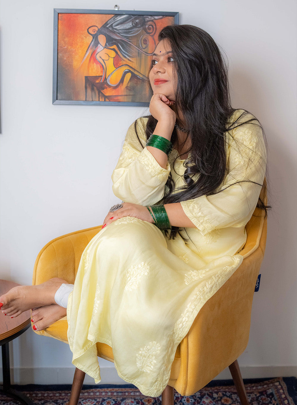 Meera Yellow - Bahaar Satin Chikankari Ombre Kurta