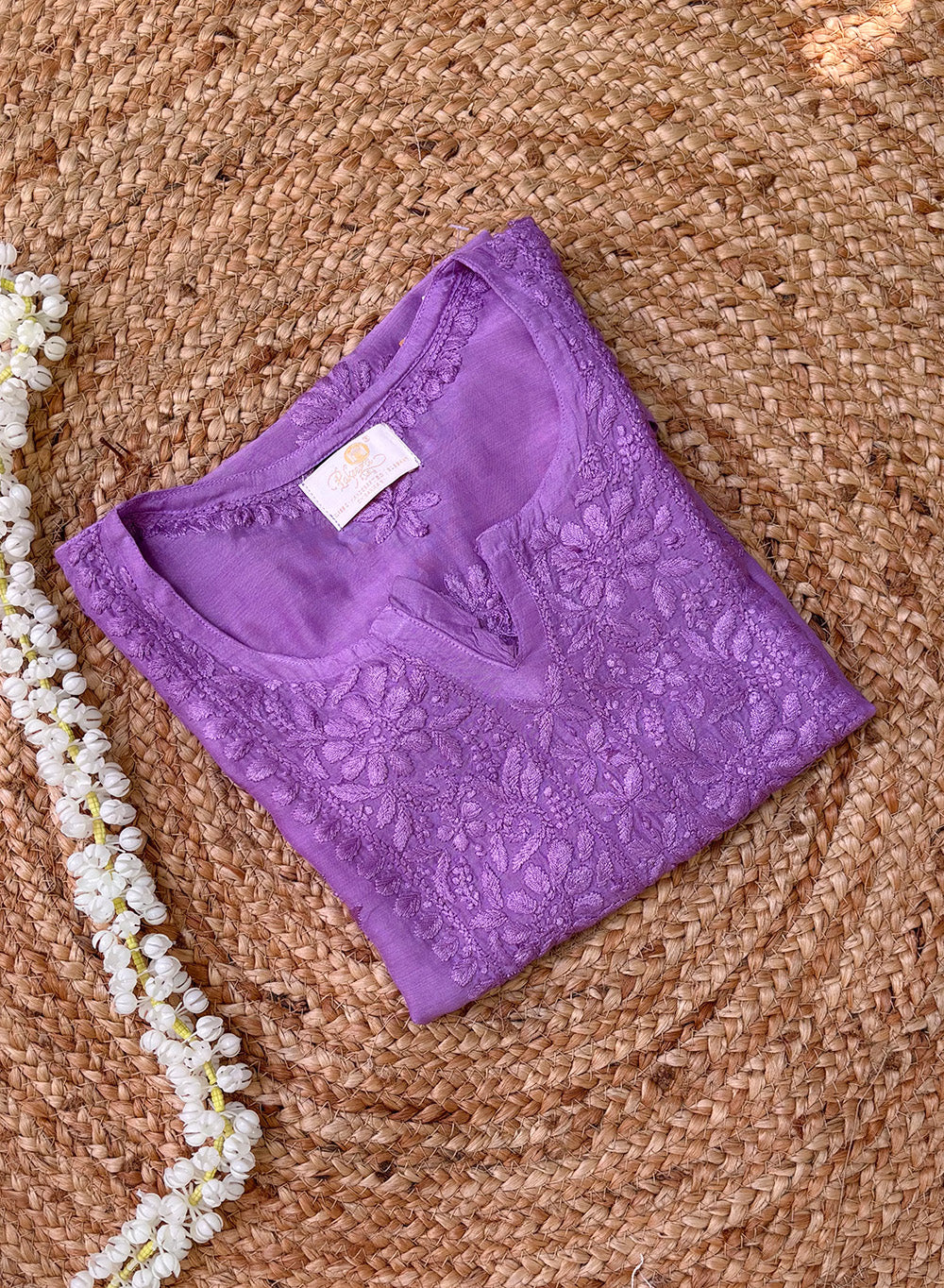 Lavender - Muslin Gulshan Chikankari Short Top