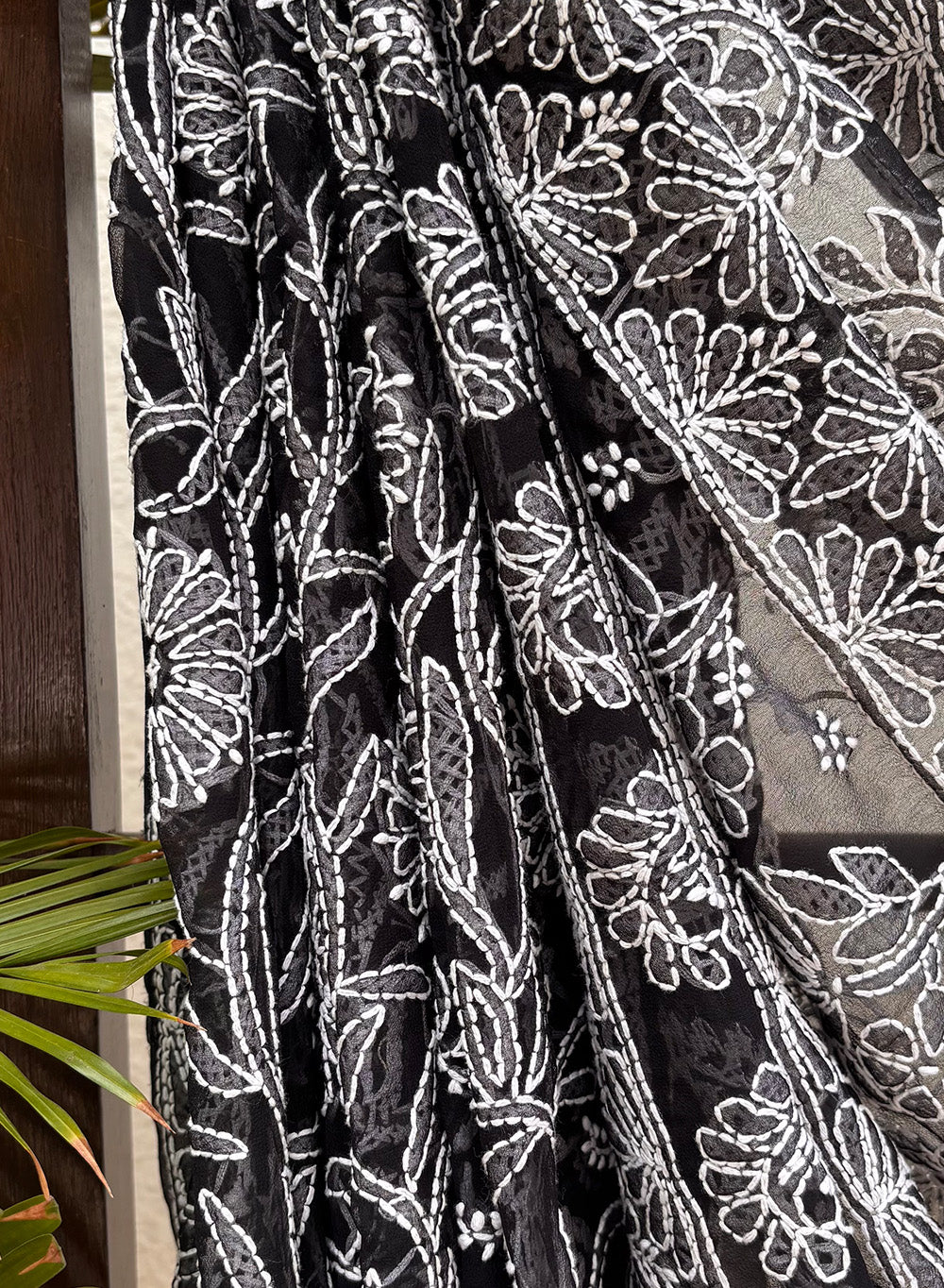 Black Full Jaal - Aks Georgette  Chikankari Saree