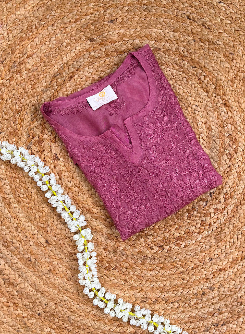 Mauve - Muslin Gulshan Chikankari Short Top