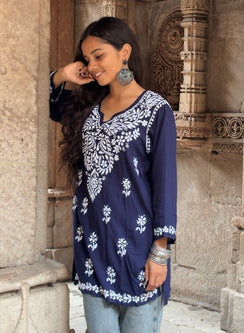 Sabaa Navy Blue - Rayon Gulshan Chikankari Chikankari Short Top