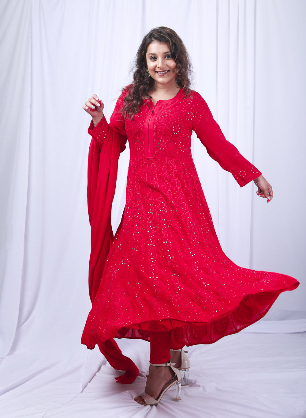 Ishq - Corel Viscose Anarkali And Dupatta Set with Mukaish Work