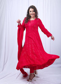 Ishq - Corel Viscose Anarkali And Dupatta Set with Mukaish Work