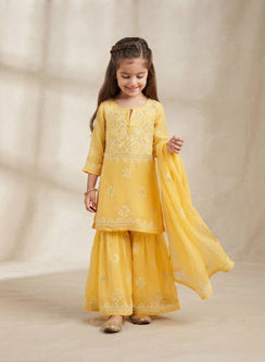 Tara Yellow - Nanhe Farishtery Girls Georgette Chikankari Kidswear Set