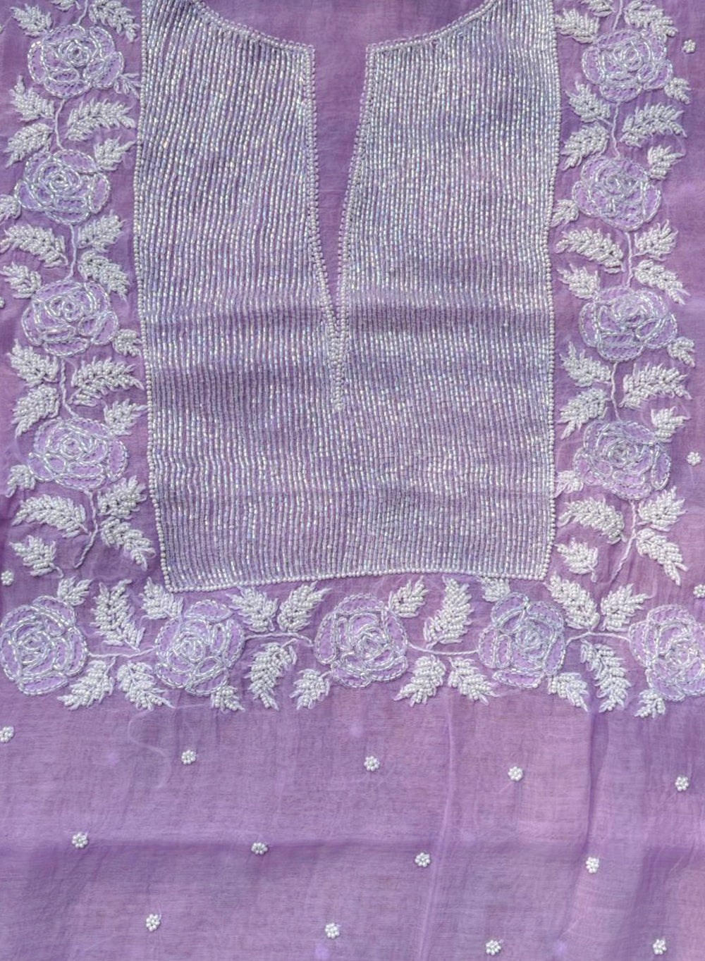 Lilac - Nayaab Mul Chanderi Chikankari Dress Material With Moti & Katdana Work