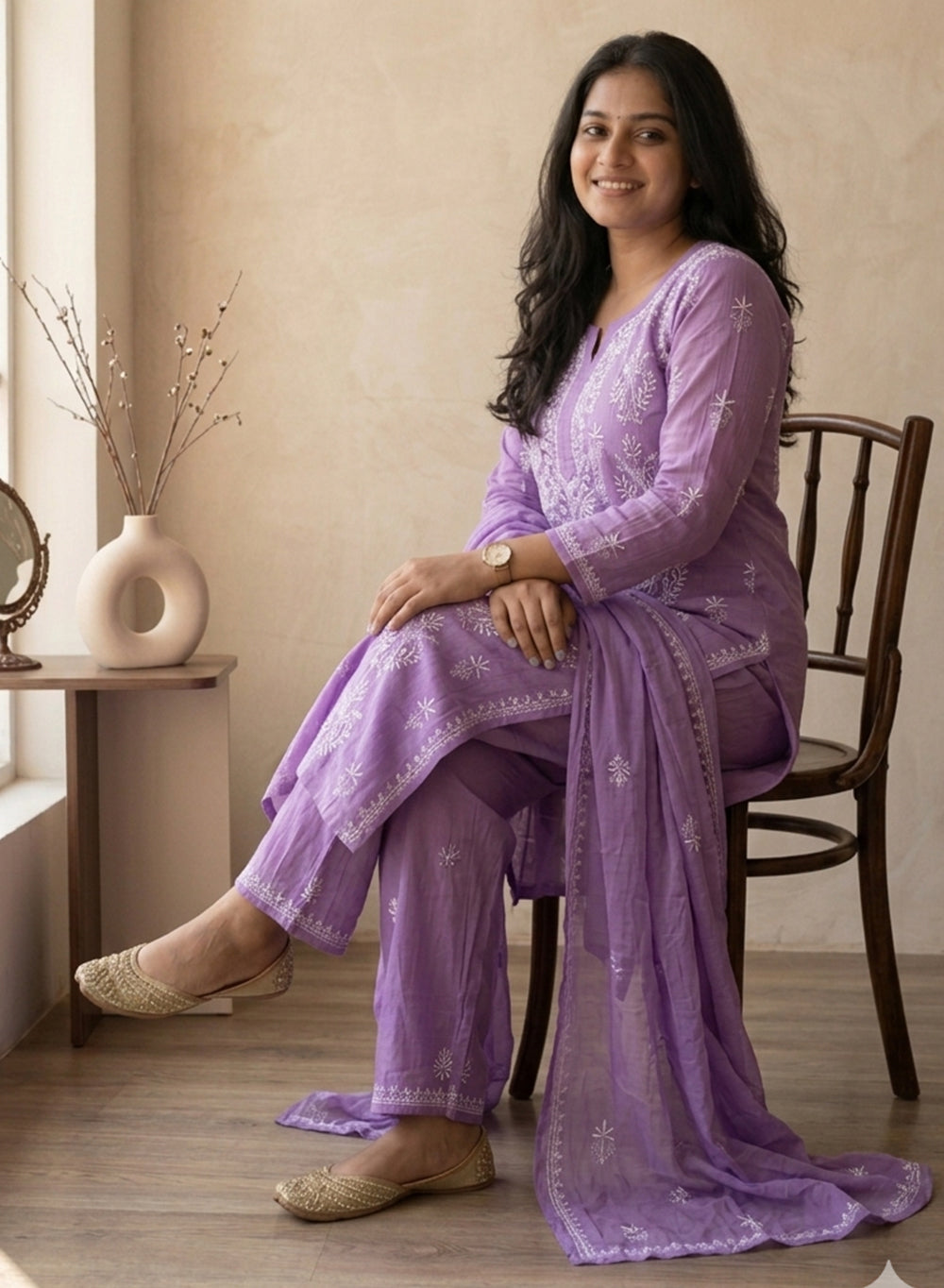 Purple - Mul Chanderi Nargis Chikankari Set