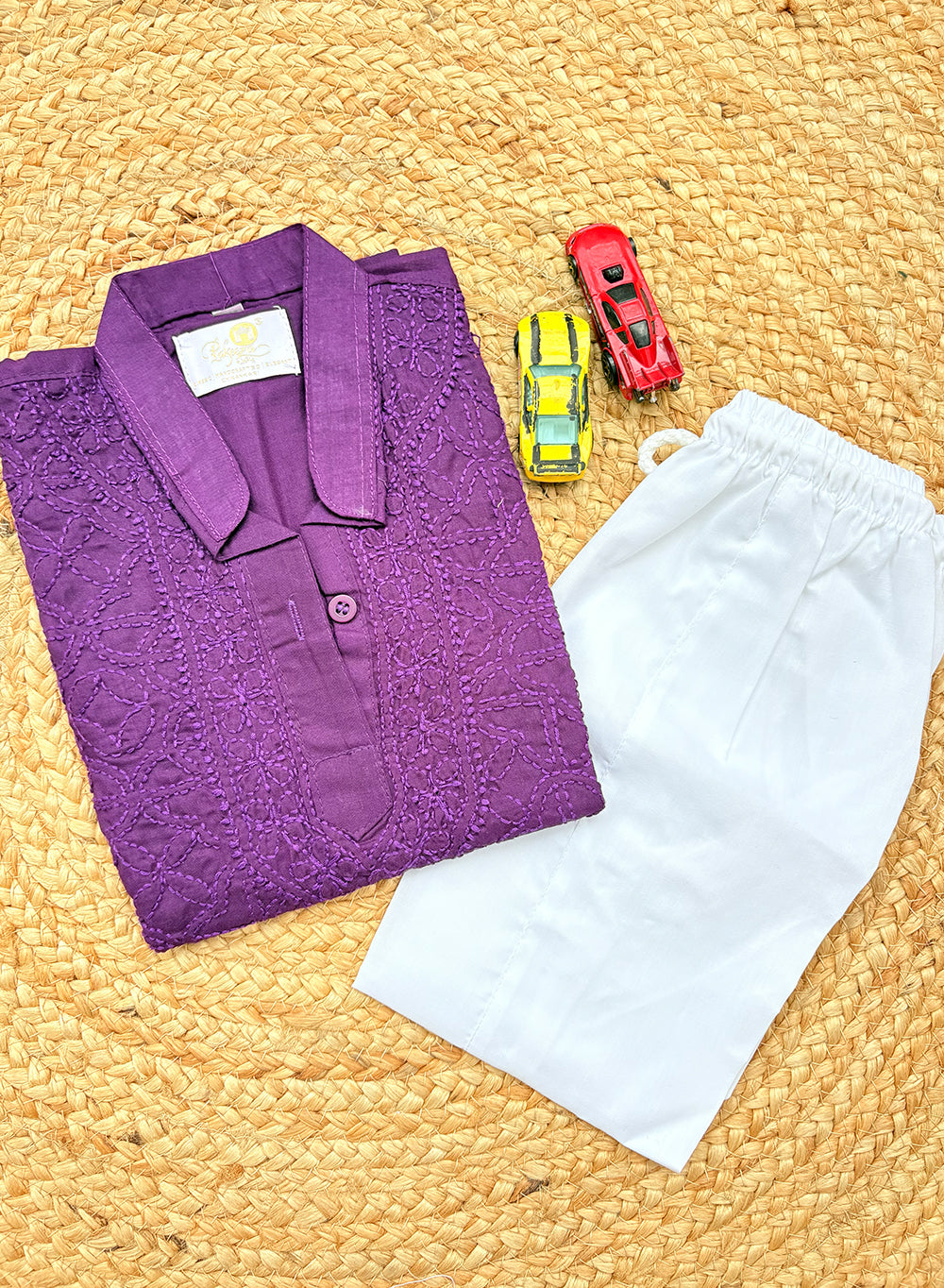 Violet Front Jaal - Cotton Chikankari Kurta With Self Thread Work & Pajama