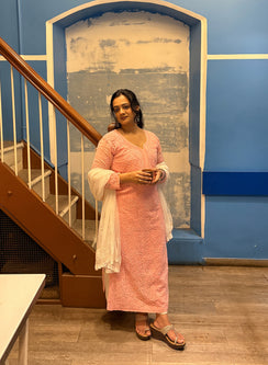 Pink - Anjuman Premium Viscose Chikankari Kurta With Katdana & Sequin