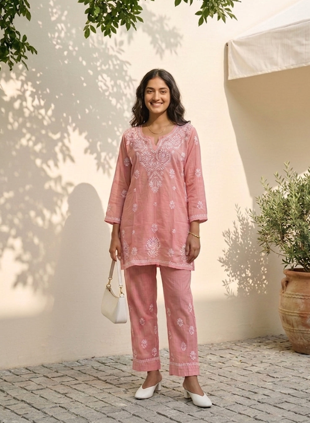 Pink - Mul Chanderi Nargis Chikankari Co-ord Set