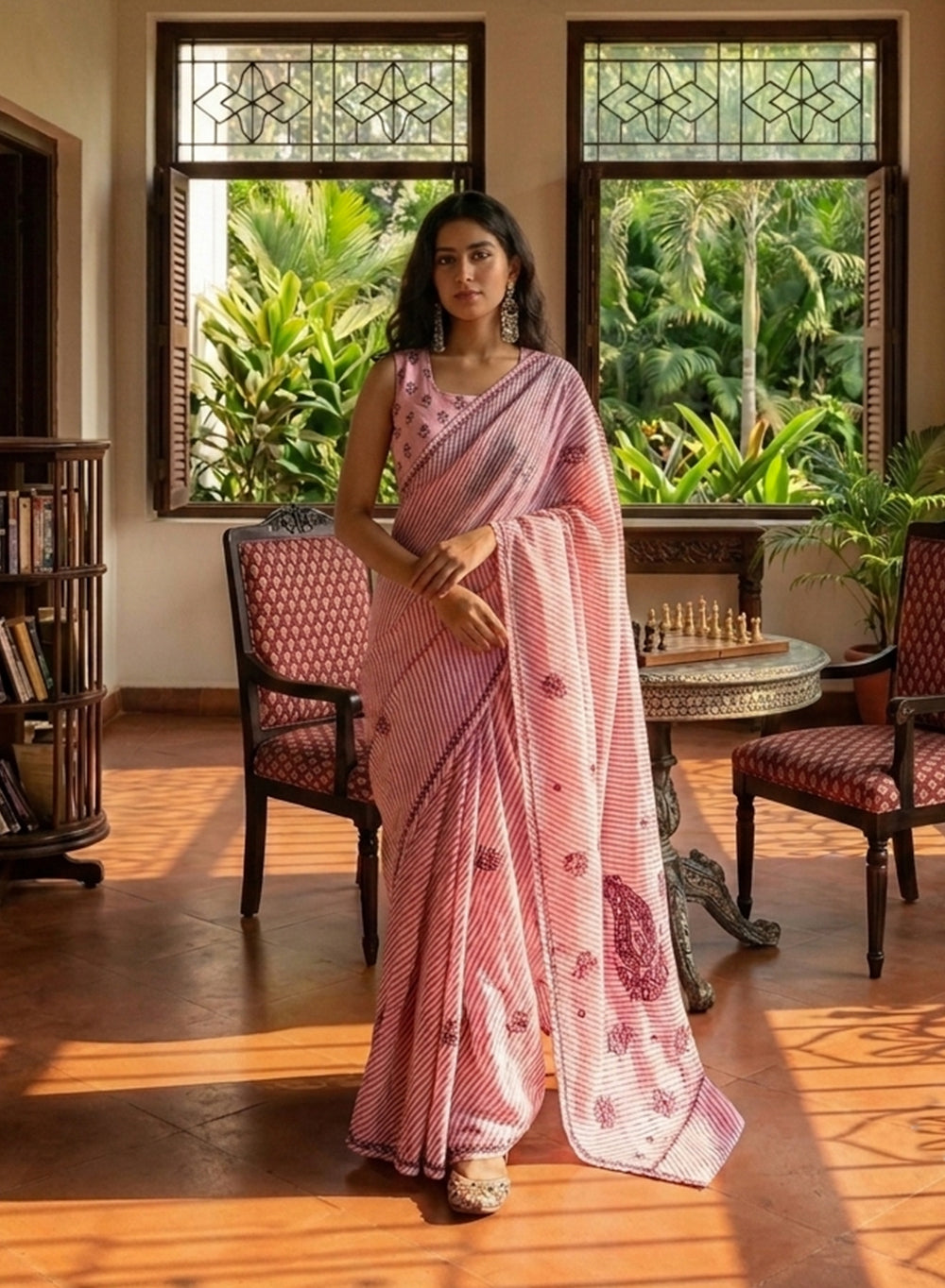 Mauve Lehariya - Kota Aks Cotton Chikankari Saree