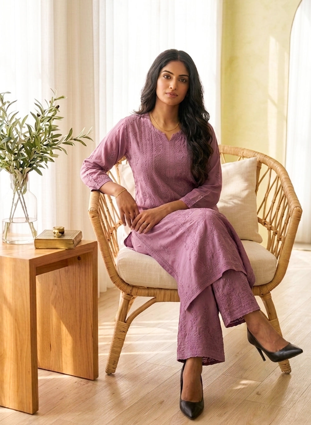 Saanjh Jamun - Nargis Muslin Chikankari Kurta & Palazzo Set