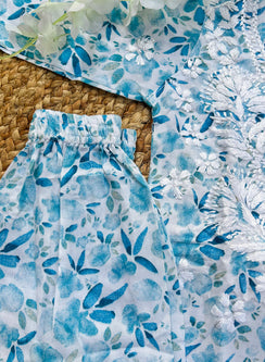 Gulnaar Sky Blue Printed - Cotton Chikankari Kidswear Set