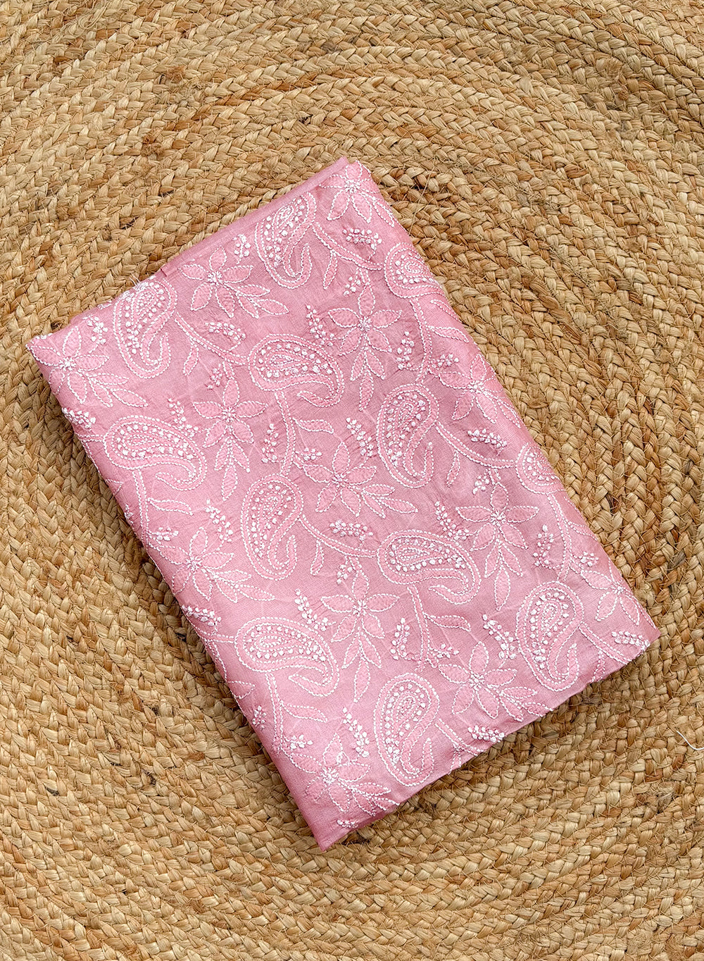 Onion Pink - Dhoop Kinaray Tussar Silk Chikankari Kurta Fabric