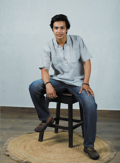 Faiz Gray - Cotton Chikankari Short Kurta