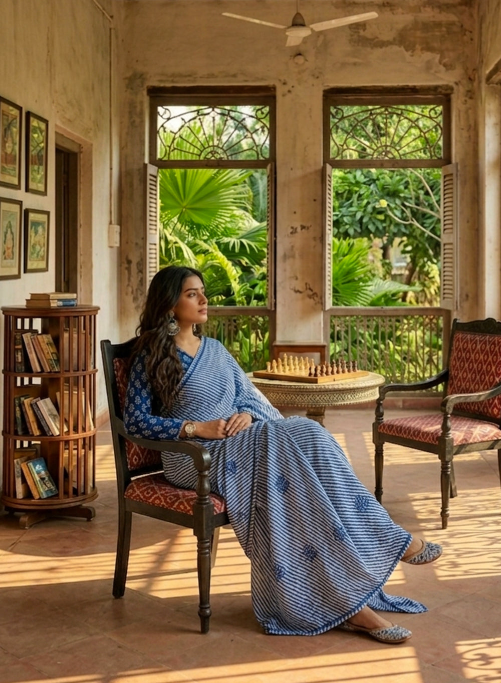 Ink Blue Lehariya - Kota Aks Cotton Chikankari Saree