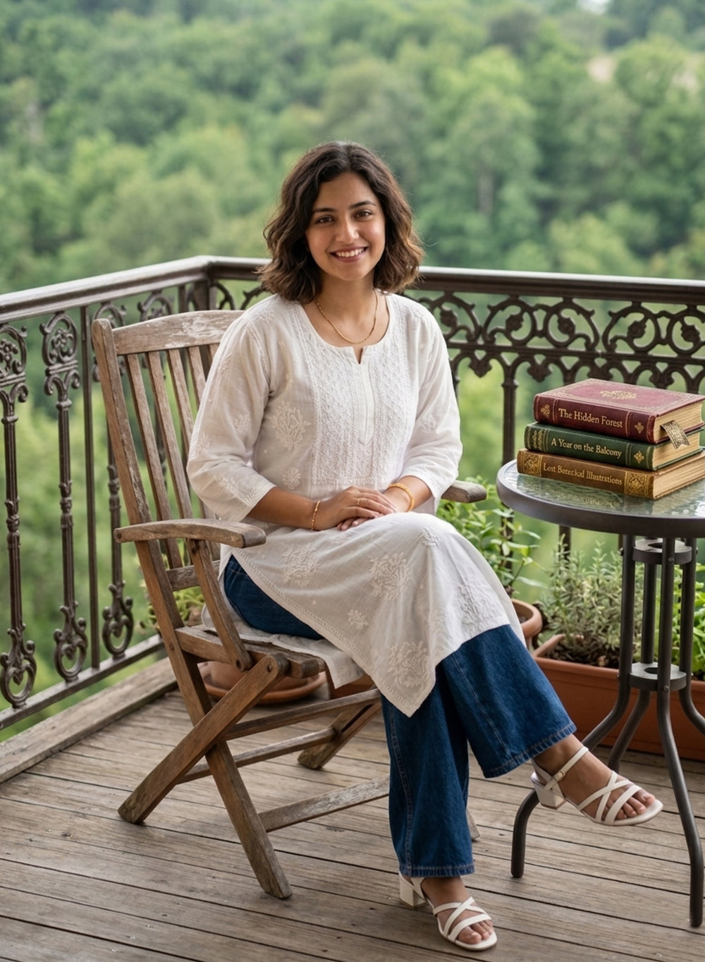White -  Bahaar Linen Chikankari Kurta