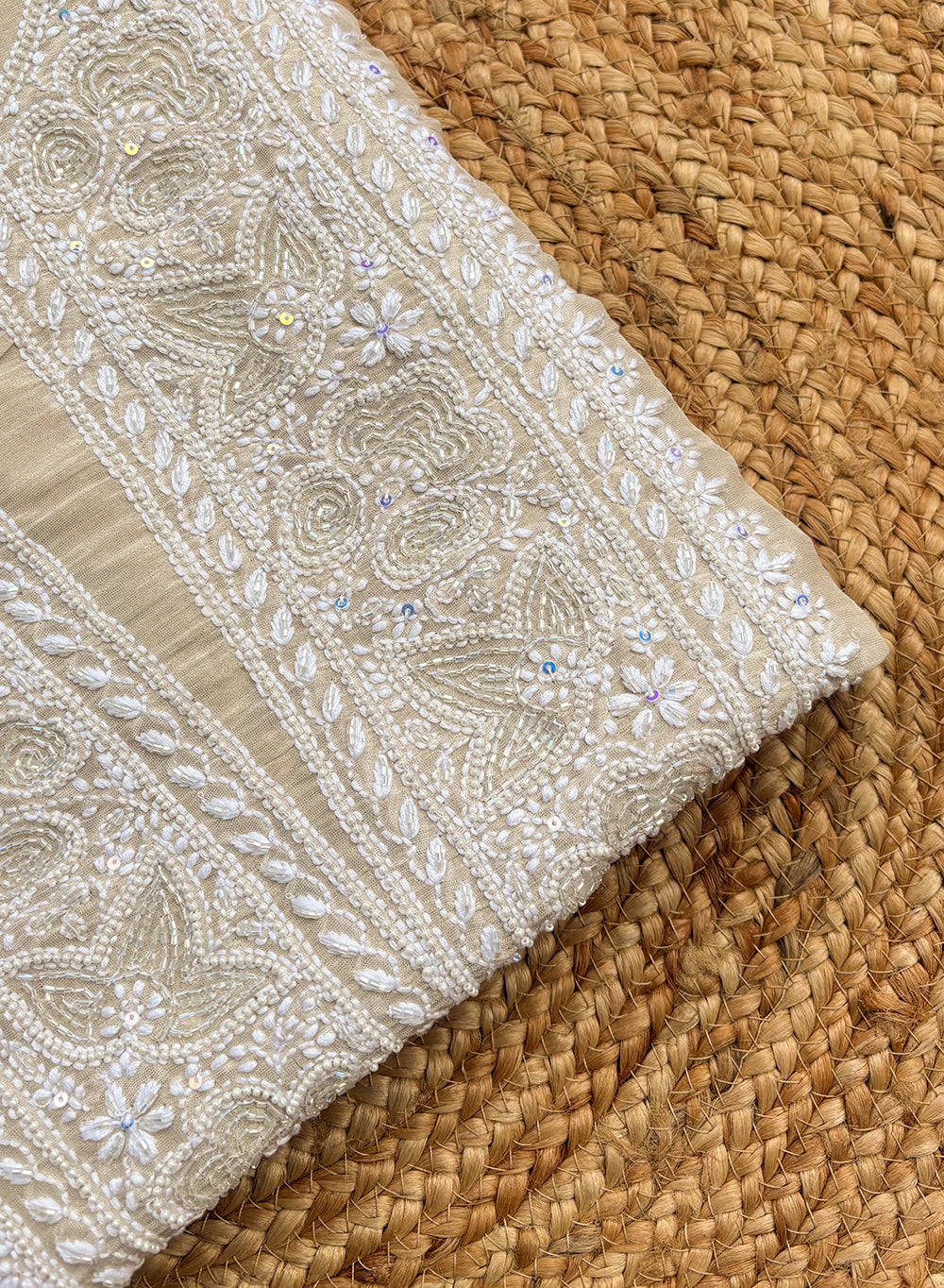 Golden - Nayaab Viscose Tissue Chikankari Kurta & Dupatta Fabric With Cutdana Work