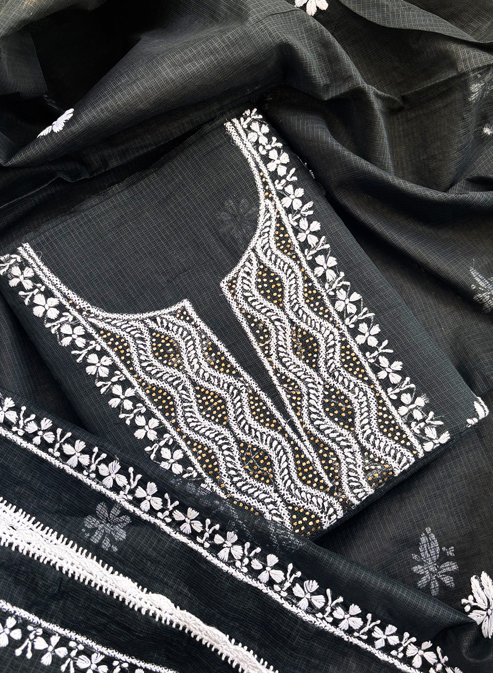 Black Kota With Mukaish - Nayaab Chikankari Kurta & Dupatta Set