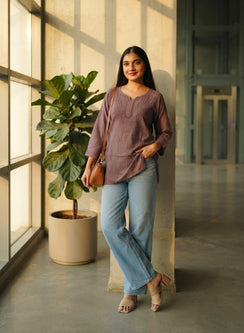 Alia Coffee - Gulshan Muslin Chikankari Short Top