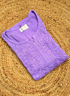 Lavender - Gulshan Linen Cotton Double Layered Chikankari Short Top