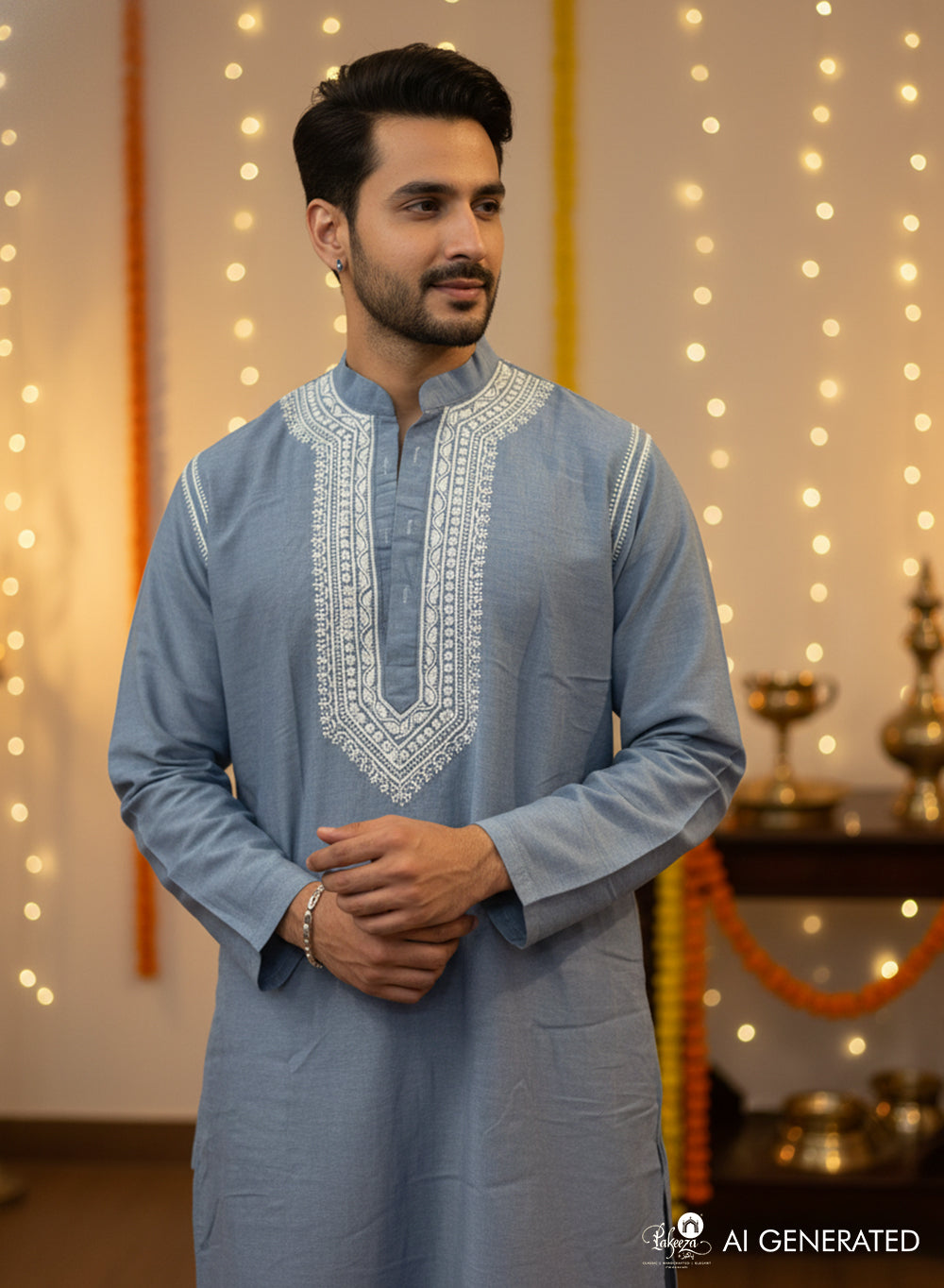 Denim - Nawab Cotton Chikankari Men Long Kurta