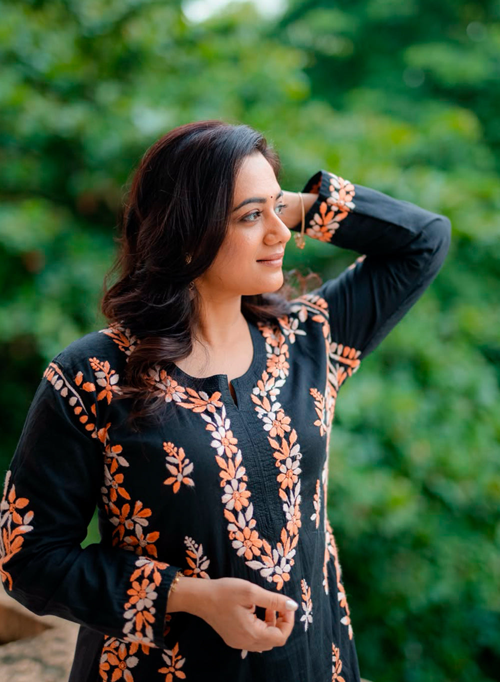 Shaam - Pure Cotton Nargis Chikankari Co-ords Set With Orange Ombre Thread Embroidery