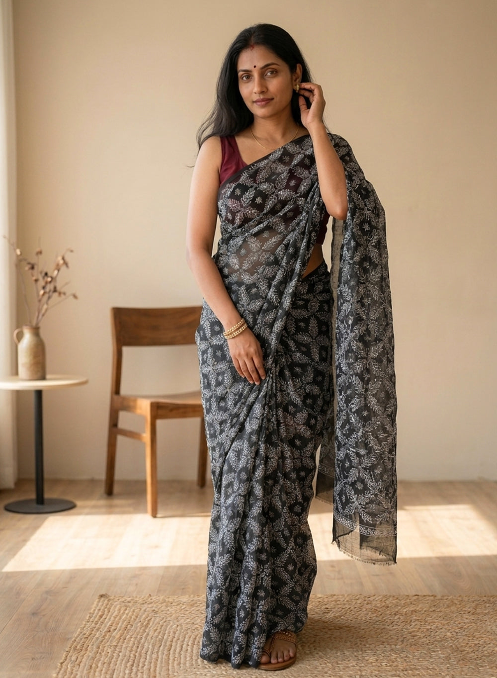 Black Shabnam Full Jaal - Aks Cotton Tepchi Chikankari  Saree
