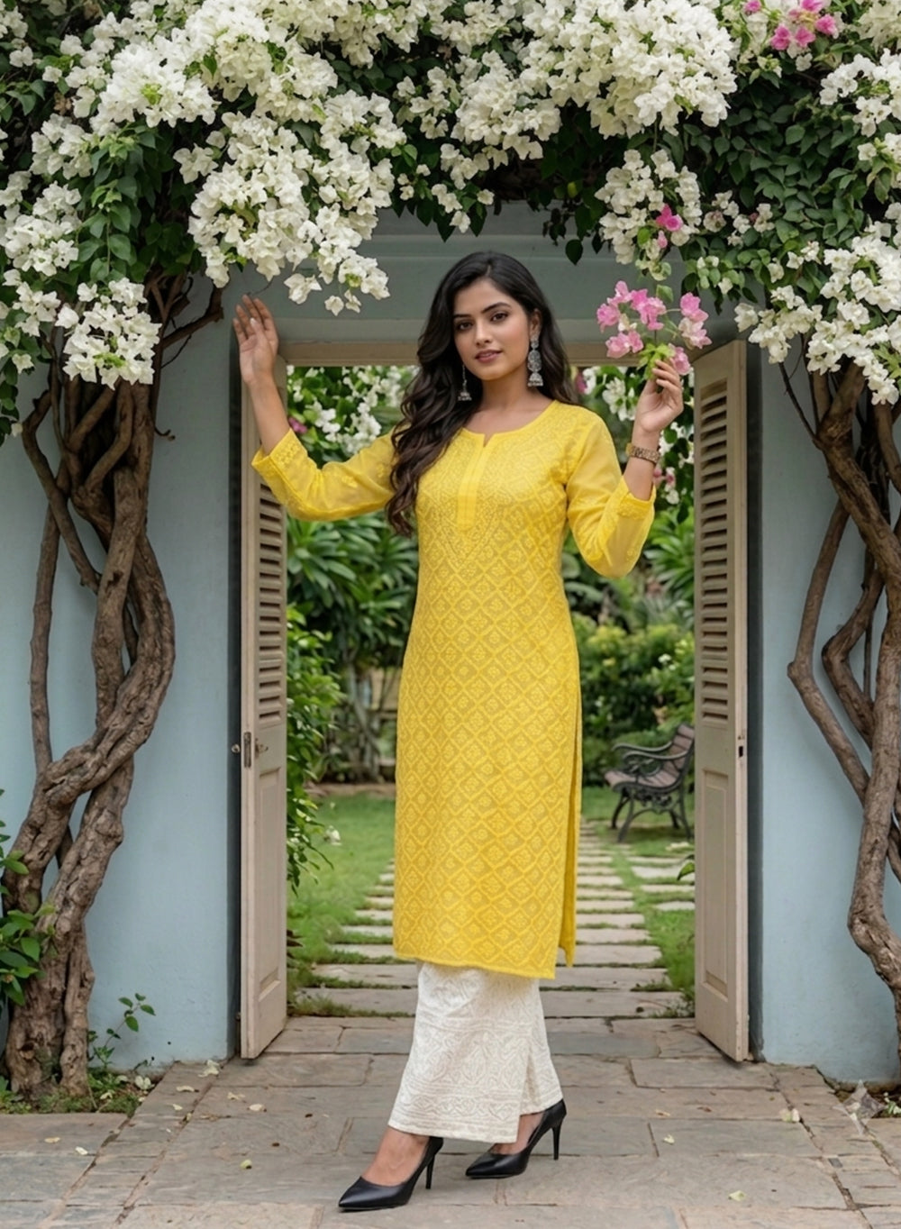 Ada Mango -  Bahaar Muslin Front Jaal Chikankari Kurta