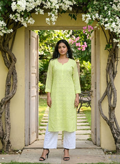 Ada Pista Green -  Bahaar Muslin Front Jaal Chikankari Kurta