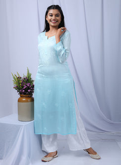 Meera Blue - Bahaar Satin Chikankari Ombre Kurta