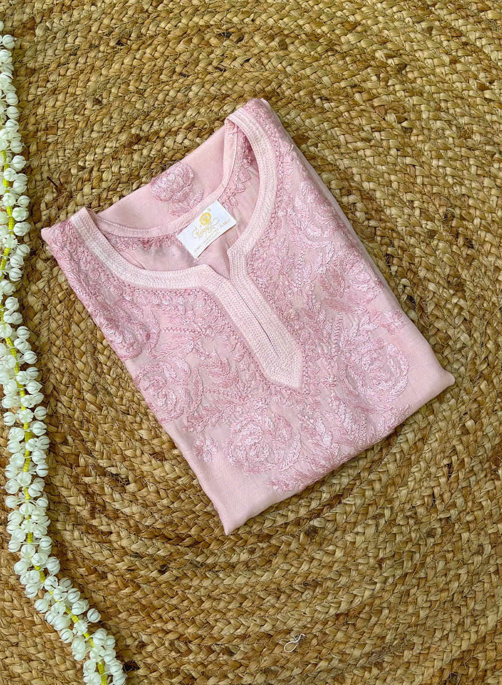 Powder Pink - Muslin Gulshan Chikankari Short Top