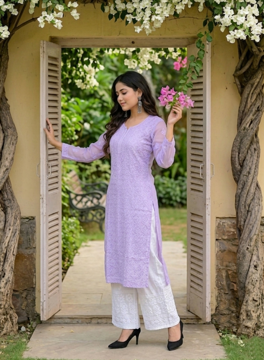 Ada Lilac -  Bahaar Muslin Front Jaal Chikankari Kurta