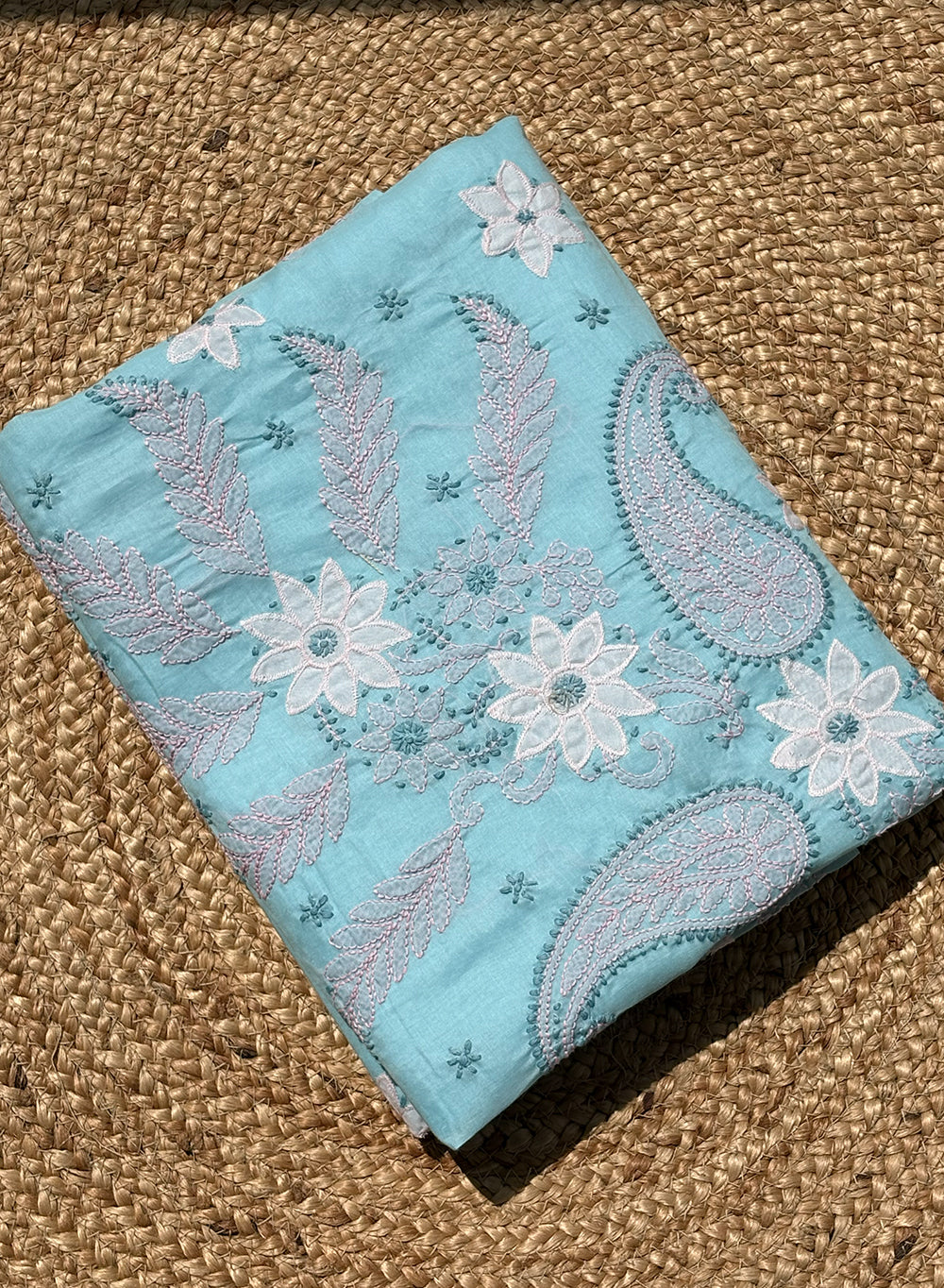 Blue & Pink Applique Work - Aks Cotton Terry Voile Chikankari Saree