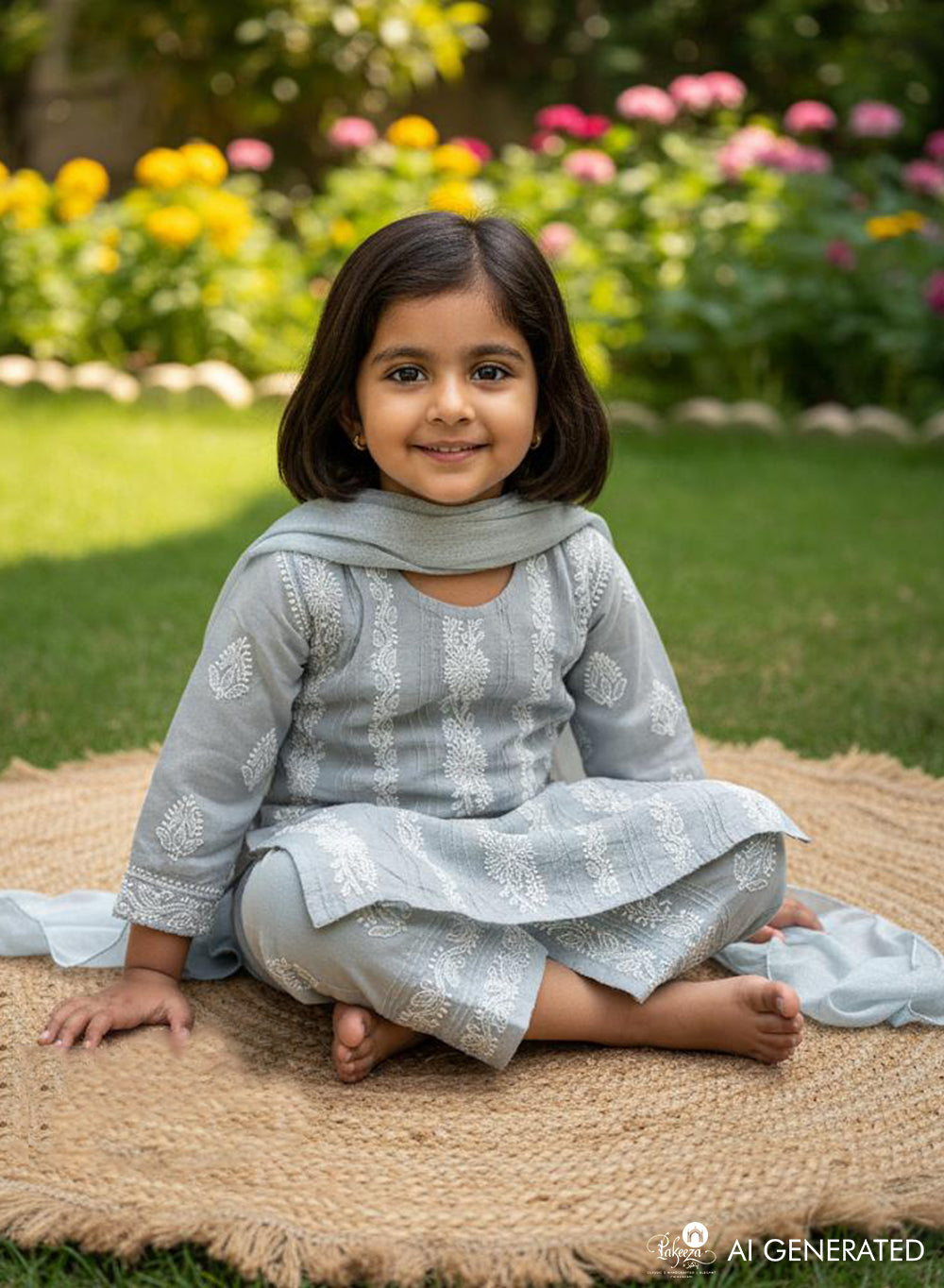 Titli Gray - Cotton Chikankari Kidswear Set