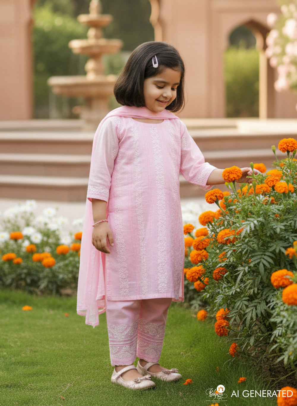 Titli Pink - Cotton Chikankari Kidswear Set