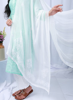 White - Nazm Chiffon Hand Embroidered Chikankari Dupatta