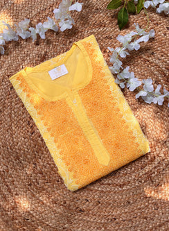 Mehak Yellow - Cotton Terry Voile Bahaar Chikankari Kurta