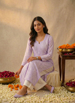 Lilac - Anjuman Premium Viscose Chikankari Kurta With Katdana & Sequin