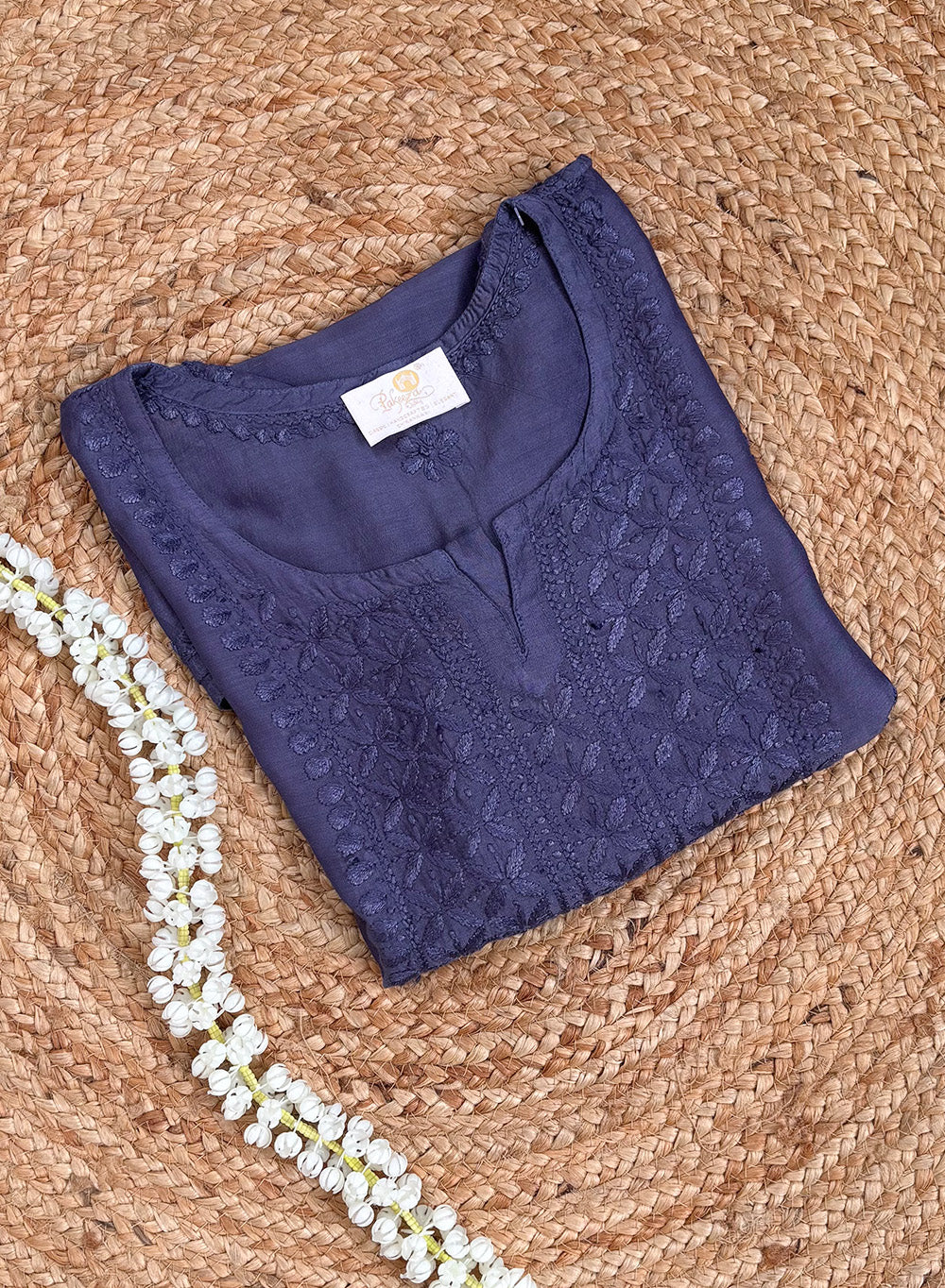 Grey- Muslin Gulshan Chikankari Short Top