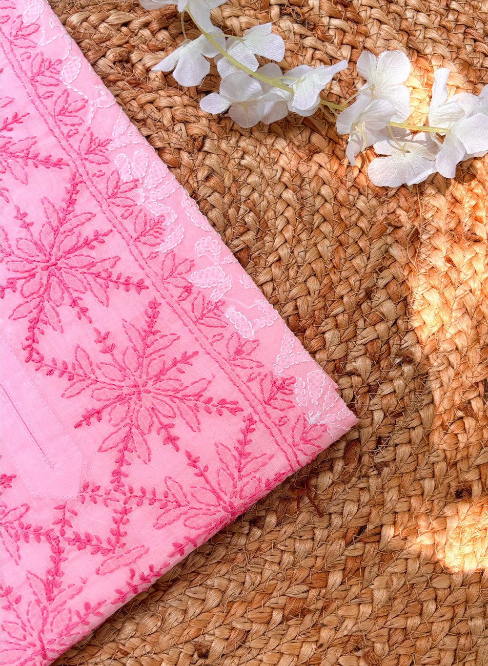 Baby Pink - Cotton Terry Voile Bahaar Chikankari Kurta